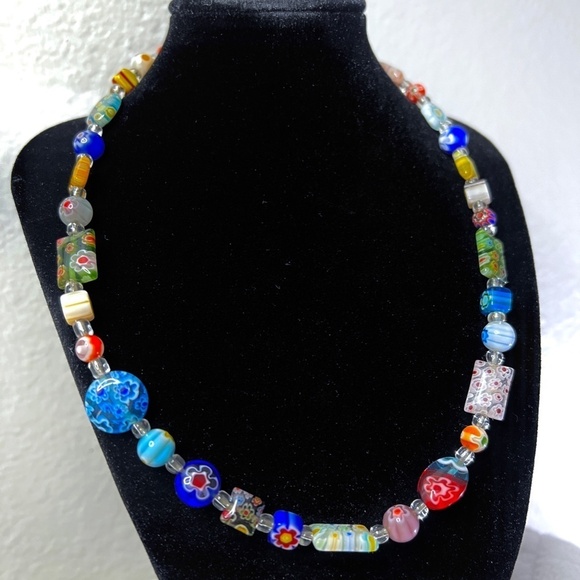 Handcrafted Glass Bead Multicolor 16" Necklace and Anklet Set Lot Hippie Artist - Picture 4 of 6